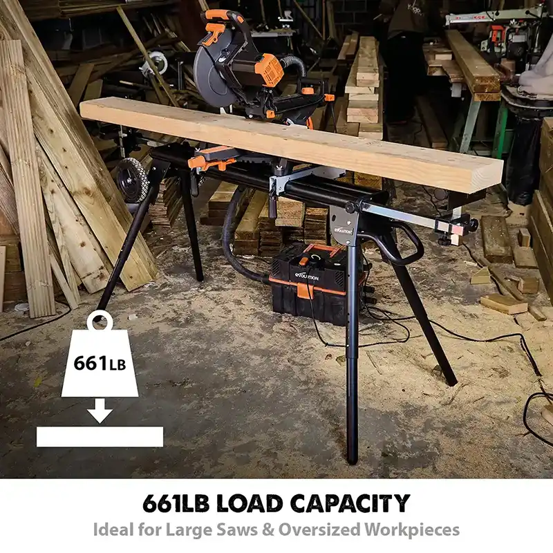Evolution Universal Heavy-Duty Miter Saw Stand PLUS (XL): 10 Ft Support Arms / 661 Lbs Load Capacity with Wheels - Image 3